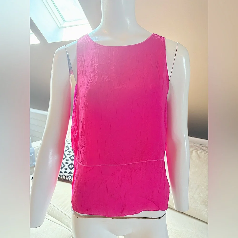 Johnny Was Pink Silk Sleeveless Blouse Two Teired Size Small